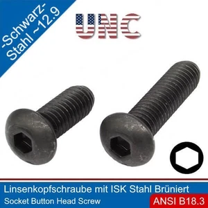 Linsenschraube mit Innensechskant 10-24 UNC Stahl 12.9 schwarz | - Picture 1 of 3