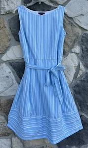 Land's End Sundress Sz 12 Blue White Striped Cotton Beachy Preppy Coastal Derby - Picture 1 of 5