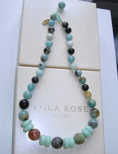 LOLA ROSE *AMAZING* FLOWER AGATE OPAQUE AQUA +COLOURS TUMBLE TOGGLE NECKLACE QVC - Picture 1 of 2