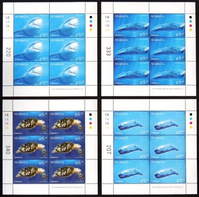 Nicaragua 2000. Scott # 2332 - 2335. Marine Life. Blocks of 6, MNH - Image 1 of 4