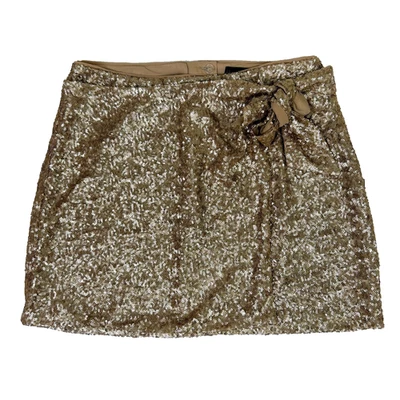 NWT House of Harlow Champagne Gold Sequin Wrap Mini Skirt Bow Tie Party sz M L - Image 1 of 4