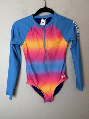 Under Armour Girls Size 12 Long Sleeve Rash Guard 1 Piece Swimsuit Tye Die - Image 1 of 4