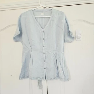 Poetry Artisan Artist 100% Linen Smock Style Shirt Top 14 Powder Blue Lagenlook - Picture 1 of 8