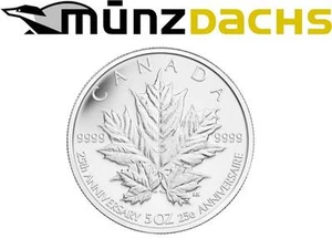$50 25 aniversario de la hoja de arce plateada .9999 5 oz plata Canadá 2013 - Imagen 1 de 3