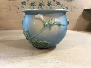 Roseville Jardiniere Übertopf blau Dornapfel weiß Blume Kunstkeramik Topf 638-4 - Bild 1 von 8