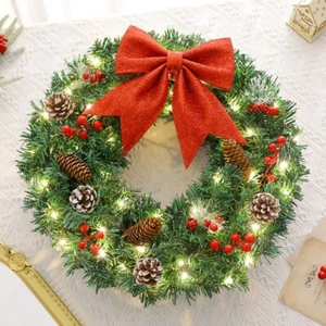 LED Christmas Door Wreath Xmas Window Front Wall Hanging Garland Flower Ornament - Picture 1 of 14