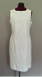 New Talbots Women's Eyelet Cotton Sheath Embroidered Sleeveless Dress White 10 - Picture 1 of 7