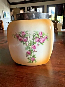 VTG Biscuit Barrel Container Porcelain w/Handle & Lid - Picture 1 of 11