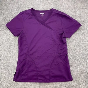 SCRUBSTAR Womens Scrub Top Size XS Purple Mock Wrap V Neck Pockets Short Sleeve - Picture 1 of 12