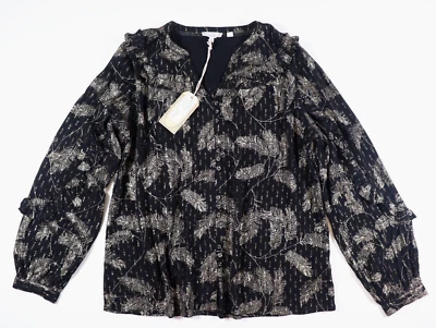 FAT FACE SUDLEY METALLIC FEATHER V-NECK BLOUSE TOP BLACK 977074 WOMEN UK12 - Image 1 of 4