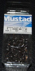 25 Mustad 3599CBN-04 4X Strong Kingfish Black Nickel Size 4 Treble Hooks - Picture 1 of 1