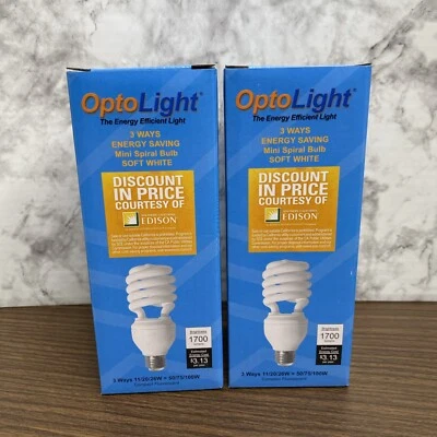 OptoLight 3-Way Soft White Bulb 1700 Lumens  Mini Spiral OP-CFL-3W-26W (2-PACK) - Image 1 of 4
