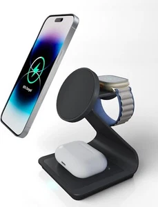 3 in 1 Aluminum Alloy Wireless Charger For iPhone Apple Watch and AirPods Black - Bild 1 von 7