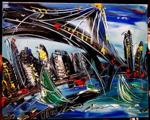 MANHATTAN IMPRESSIONISTA Bel dipinto ad olio originale HG768 - Foto 1 di 4