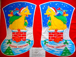 Fabric Panel Sesame Street Big Bird Jumbo Christmas Stocking Cotton Vtg RARE #26 - Picture 1 of 4