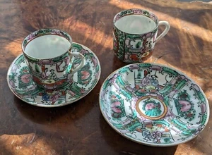 Vintage Rose Medallion Demitasse Cup And Saucer Set Of 2 Fabricado Em Macau - Picture 1 of 11