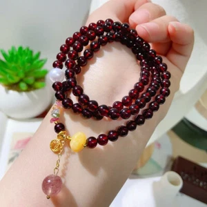 5.9mm Natural Purple Red Garnet Crystal Beads Bracelet AAA - Picture 1 of 4