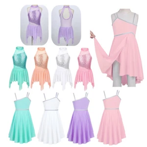 Kids Girls Lyrical Dress Contemporary Ballet Dance Leotard Gymnastics Dance Wear - Picture 1 of 65