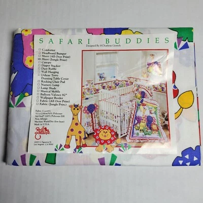 Vtg Red Calliope Safari Buddies Charlene Gerrish Crib Fitted Sheet Wild Animals - Image 1 of 4