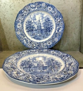 2 Staffordshire England Liberty Blue Independence Hall 10" Dinner Plates Stone - Picture 1 of 9