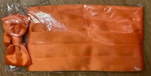 Para Hombres Cardi Naranja Cummerbund Satinado Ajuste Ajustable Todo Pre Atado Lazo Bolsillo Cuadrado - Imagen 1 de 7