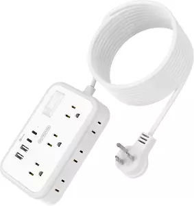 15 Ft Extension Cord Surge Protector Power Strip 6 Outlets 4 USB Flat Plug - Picture 1 of 12
