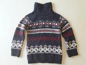 ZARA Boys Fair Isle Knit Sweater Size 6 Mock Neck Long Sleeve Blue - Picture 1 of 5