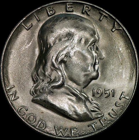1951-S Franklin Half Dollar Silver Uncirculated, S over S, As Shown 411 Cover