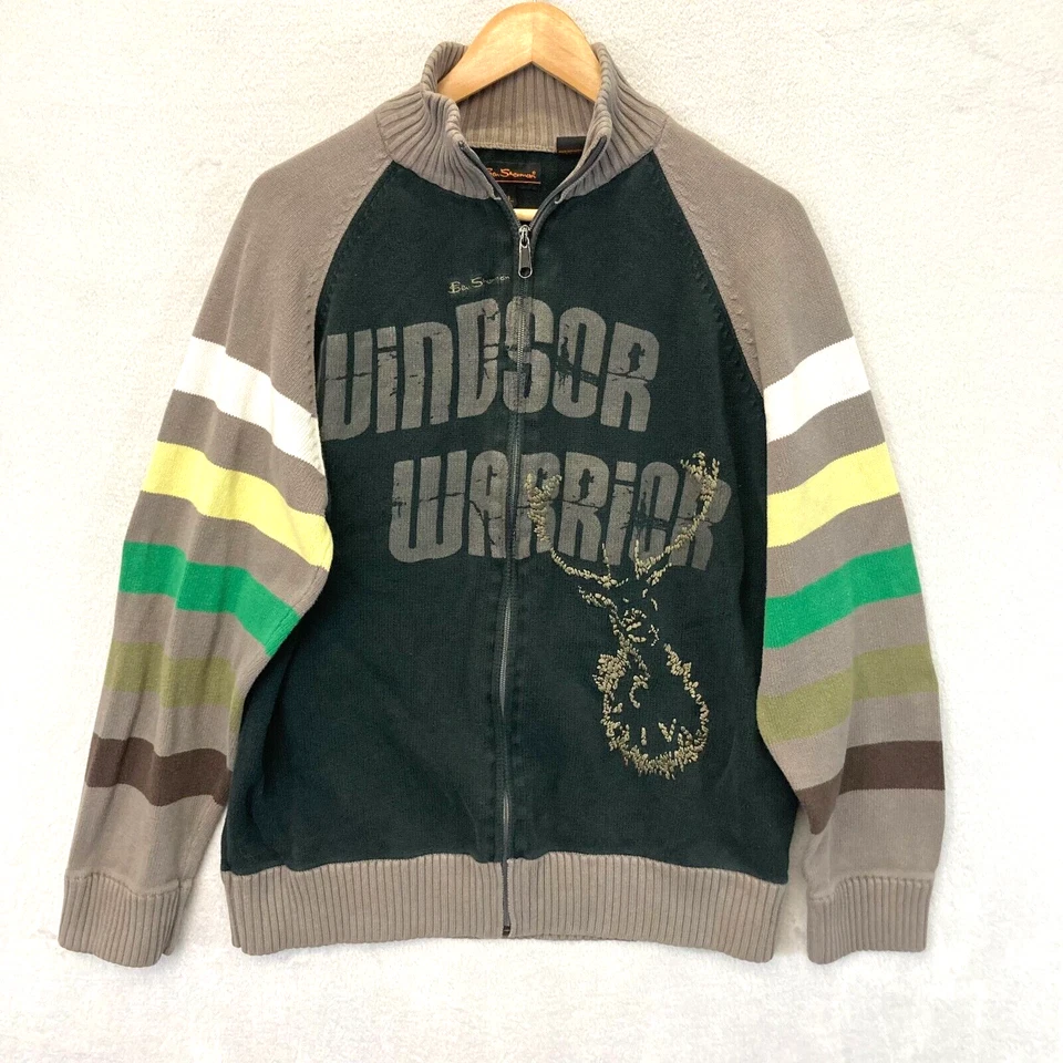 Cárdigan Suéter Ben Sherman Tejido Para Hombre XXL (XL) Gris Rayas Cremallera Bordado Ciervo Foto 1 de 4