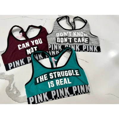 PINK Victoria's Secret Sports Bra Lot Racerback Graphic Print Medium - Image 1 of 4