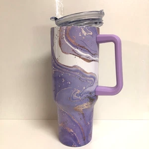 40 oz Stainless Steel Cup With Handle & Straw Mug Hot & Cold Beverage. - Picture 1 of 10