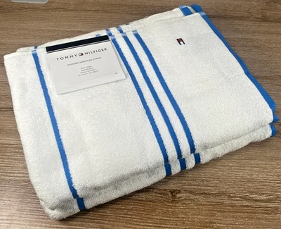 DOS (x2) Toallas de Baño TOMMY HILFIGER MODERN AMERICANAS -Blanco Azul- 30 X 54 Algodón Foto 1 de 4