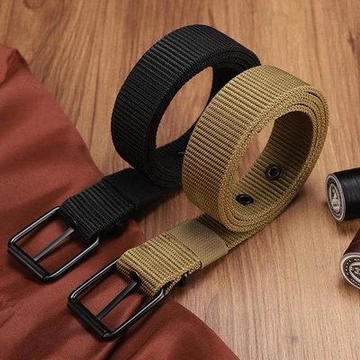 Men's Belt Porous Canvas Pin Buckle Leather Belt Outdoor Sports Belt - Image 1 of 4