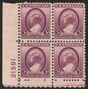US USA Sc# 784 MNH FVF PLATE # BLOCK Susan B Anthony Suffrage Vote - Picture 1 of 1