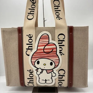 Bolso de Mano Pequeño Chloé Woody My Melody Sanrio Lino Beige Marrón - Imagen 1 de 20