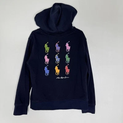 Polo Ralph Lauren Hoodie Sweatshirt Youth 7 Navy Blue Big Pony Graphic Pullover - Image 1 of 4