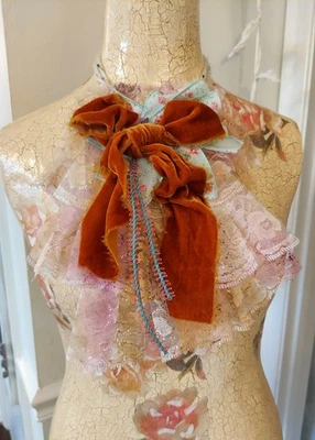 Handsewn Magnolia Pearl 'Style' JABOT Upcycled Lace & Velvet Neck Adornment - Image 1 of 4