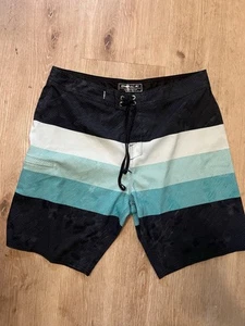 Oneill Board Shorts Uomo 34 Blu Righe Surf Costume da Bagno Tasca Y2K - Foto 1 di 6