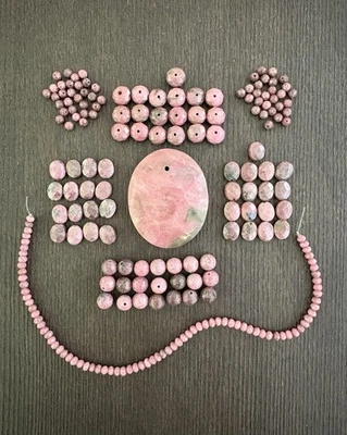 LOTE de cuentas mixtas de piedras rosa rodonita facetadas leer información Foto 1 de 4