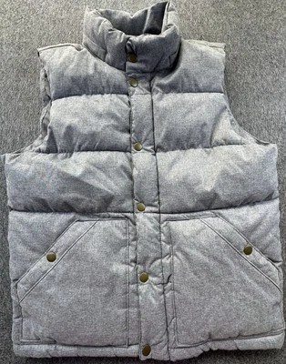 Old Navy Vest Womens Medium Gray Heathered Puffer Full Zip Snaps Lined Pockets - Image 1 of 4