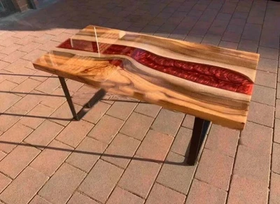 36"x24" Red Epoxy Wooden Table Epoxy Table Resin River Live Edge Furniture Decor - Image 1 of 4