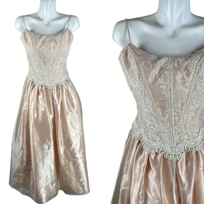Vtg Y2K Cache Organza Blush Pink Ballgown Dress Lace Fairy Core Size 6 Womens - Image 1 of 4