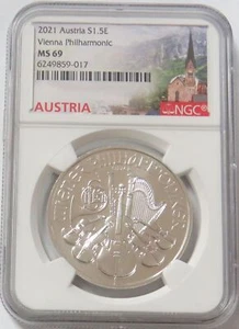 MONETA 2021 ARGENTO AUSTRIA 1.5E FILARMONICA DI VIENNA 1 OZ NGC MS 69 - Foto 1 di 2