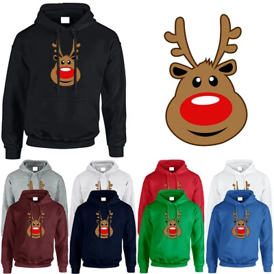 Rudolph Rentier Gesicht Herren Hoodie Weihnachten Neuheit Xmas Fest Geschenk Pullover - Bild 1 von 4