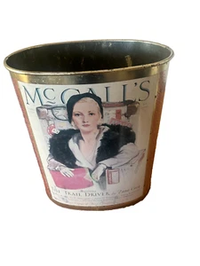 Vintage Metal USA McCalls Magazine Oval Tin Trash Can Wastebasket Primitive 13" - Picture 1 of 7