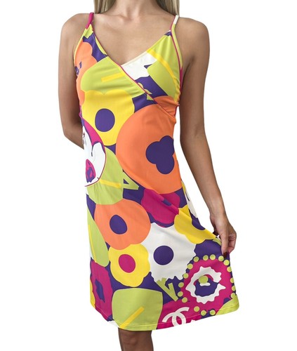 Abito Chanel vintage 00T CC marchio unico #38 multicolore nylon cerniera RankAB