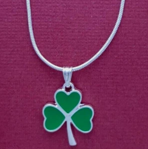 Three Leaf Clover Necklace 3 Shamrock Green silver Ptd Luck jewelry lucky Irish - Picture 1 of 5