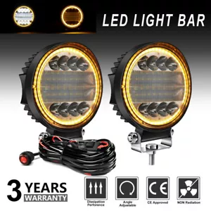 Pair 5inch Round LED Work Light Bar Spot Flood Offroad Driving Truck 4WD + Wire - Bild 1 von 12