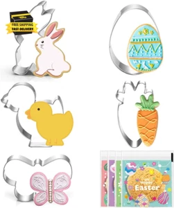 Large Easter Cookie Cutters - 5 Pieces Cookie Cutters Shape - Bunny, Egg, Carrot - Picture 1 of 8