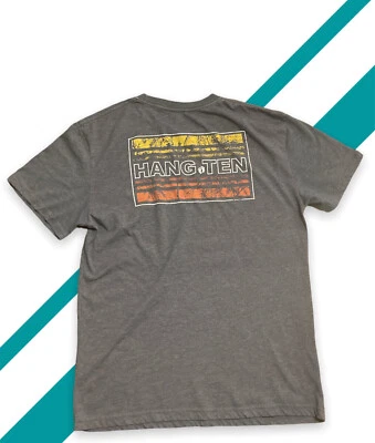 Hang Ten Mens medium t shirt Charcoal Gray Surf Graphic M Logo Front Back - Image 1 of 4